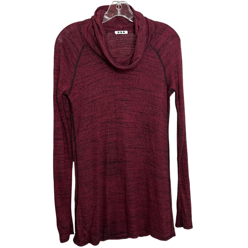 Three Dots Womens Top Pullover Maroon Cowl Neck Long Sleeve Cotton Stretch S